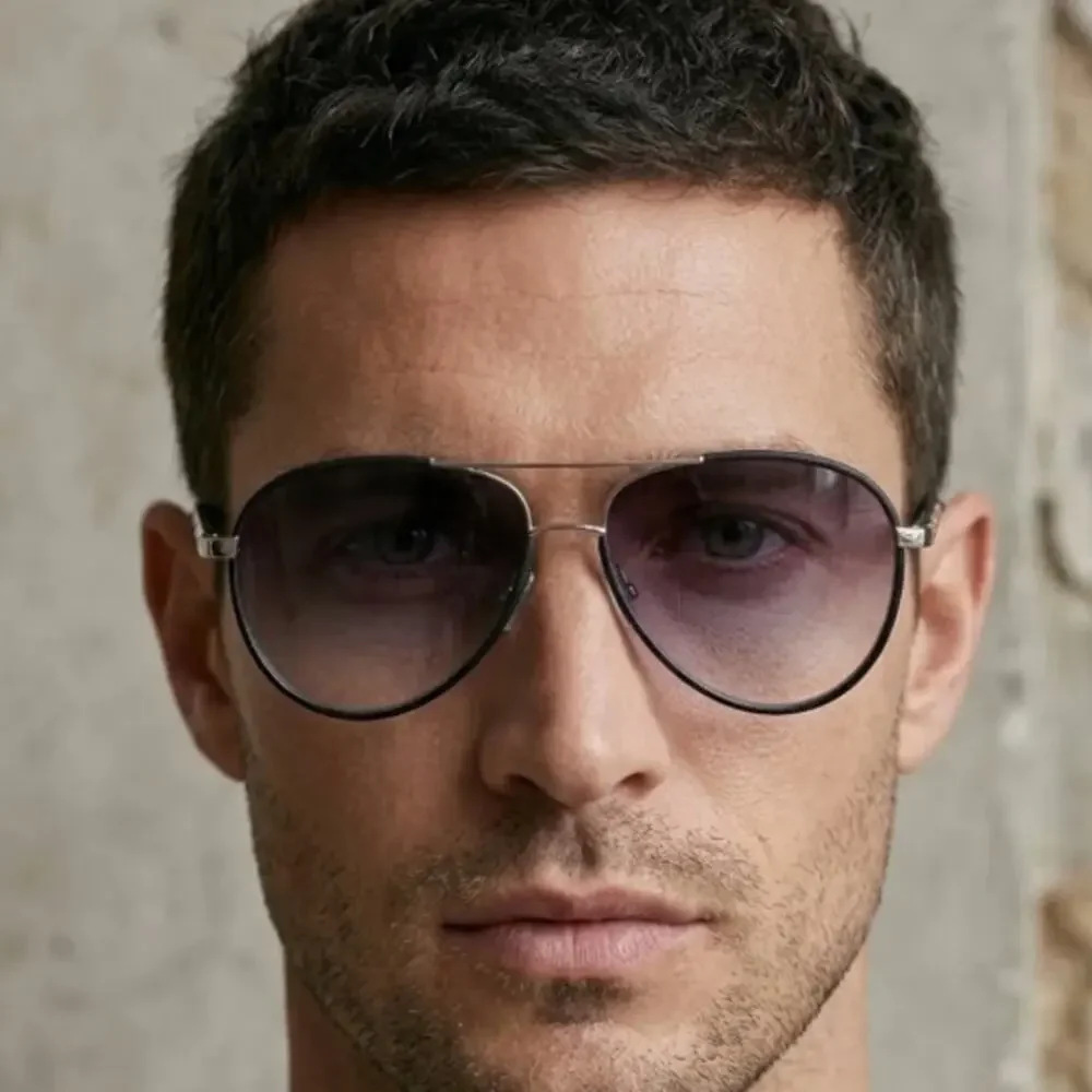 The Row x Linda Farrow Aviators ROW/80/2 Titanium Frame Black Leather Wrapped